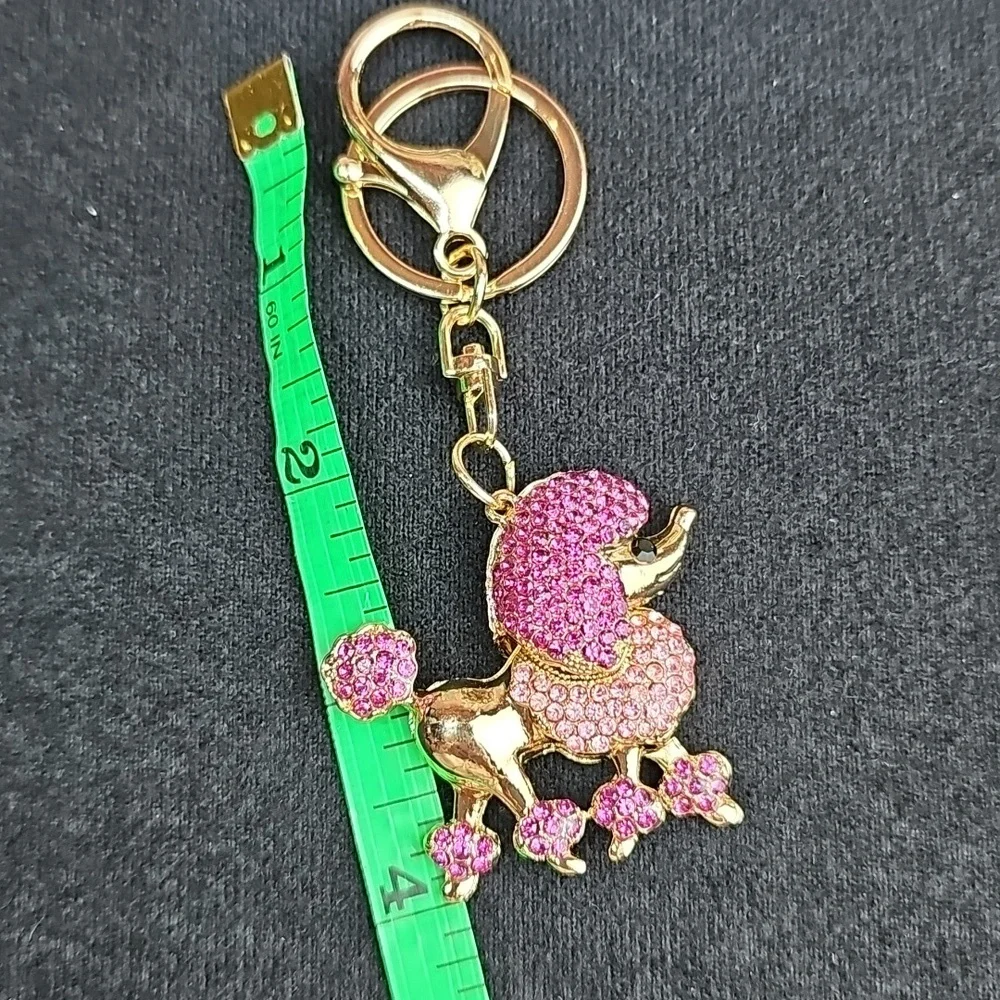 NEW PINK RHINESTONE POODLE KEYCHAIN BAG CHARM